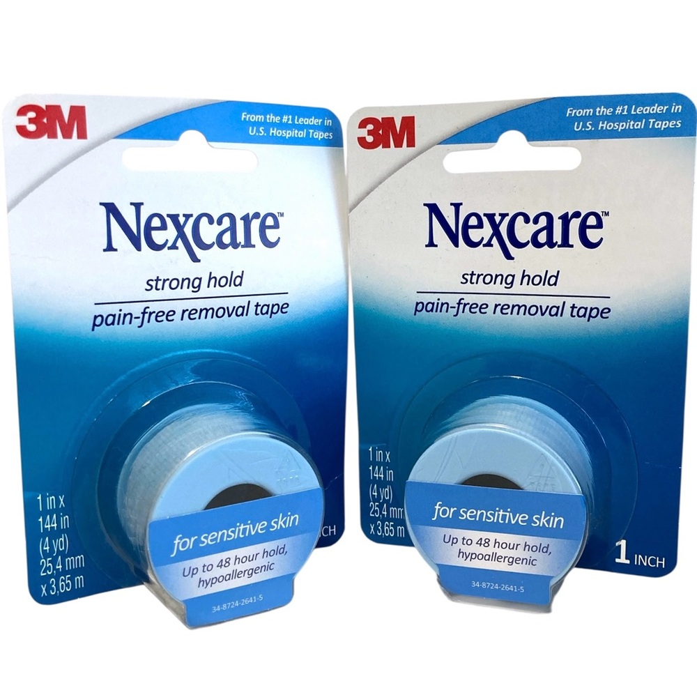 2X NEXCARE Strong Hold Pain Free Removal Tape 1" x 144" each Sensitive Skin 48hr